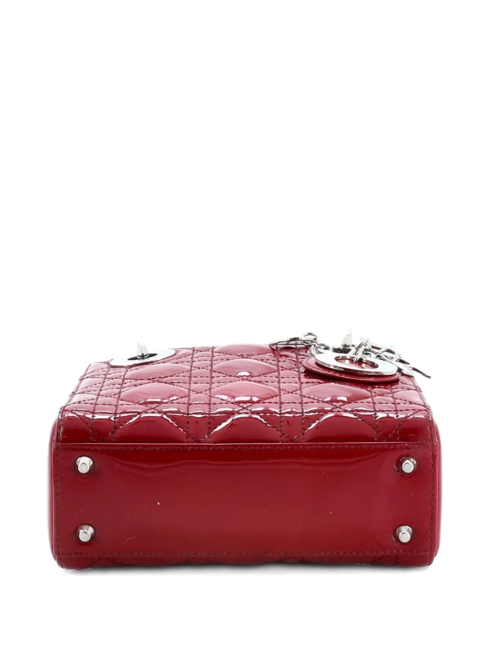 DIOR Pre-owned Lady Bag Cannage Quilt Patent Mini Satchel In Red
