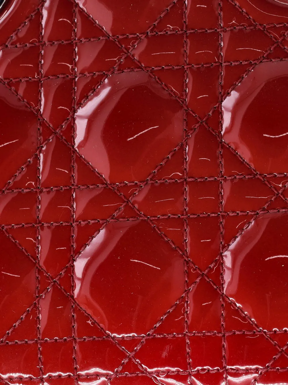 DIOR Pre-owned Lady Bag Cannage Quilt Patent Mini Satchel In Red