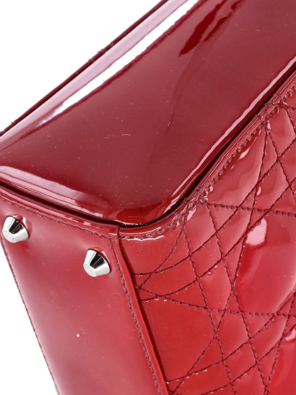 DIOR Pre-owned Lady Bag Cannage Quilt Patent Mini Satchel In Red