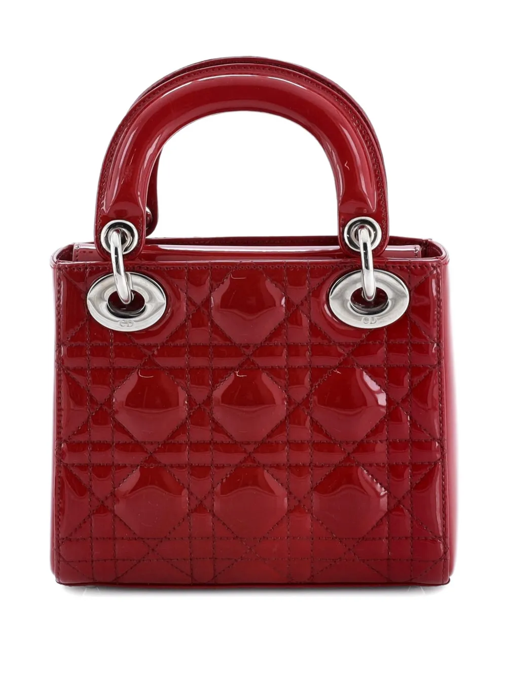 DIOR Pre-owned Lady Bag Cannage Quilt Patent Mini Satchel In Red