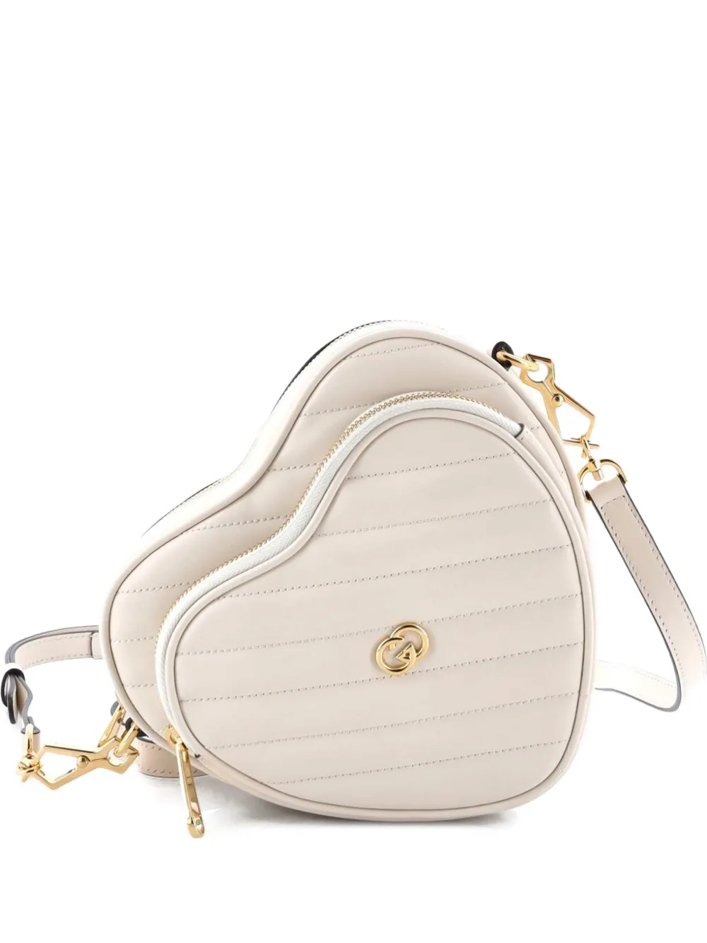 Pre-owned Gucci Interlocking G Heart Diagonal Quilted Leather Mini Shoulder Bag In Neutral