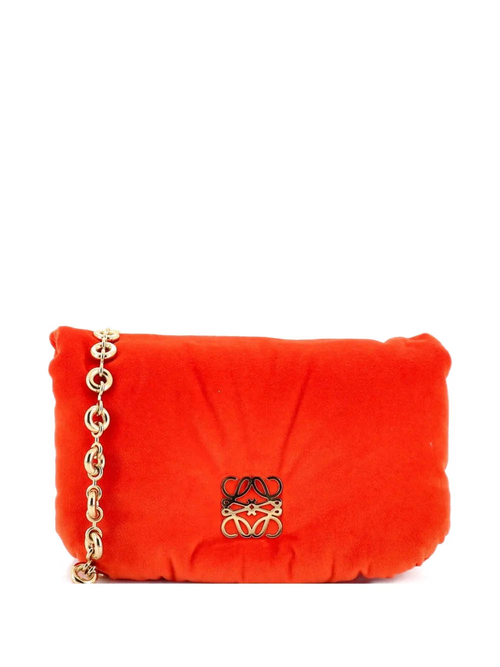 Pre-owned Loewe Goya Chain Puffer Bag Leather Mini Shoulder Bag In Orange