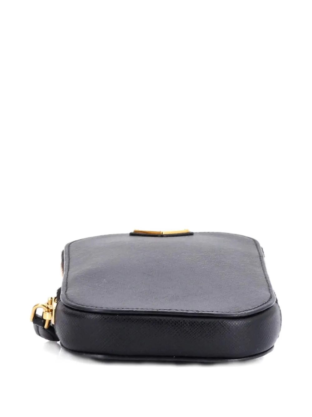 PRADA Pre-owned Zip Phone Holder Saffiano Leather Crossbody Bag In Black