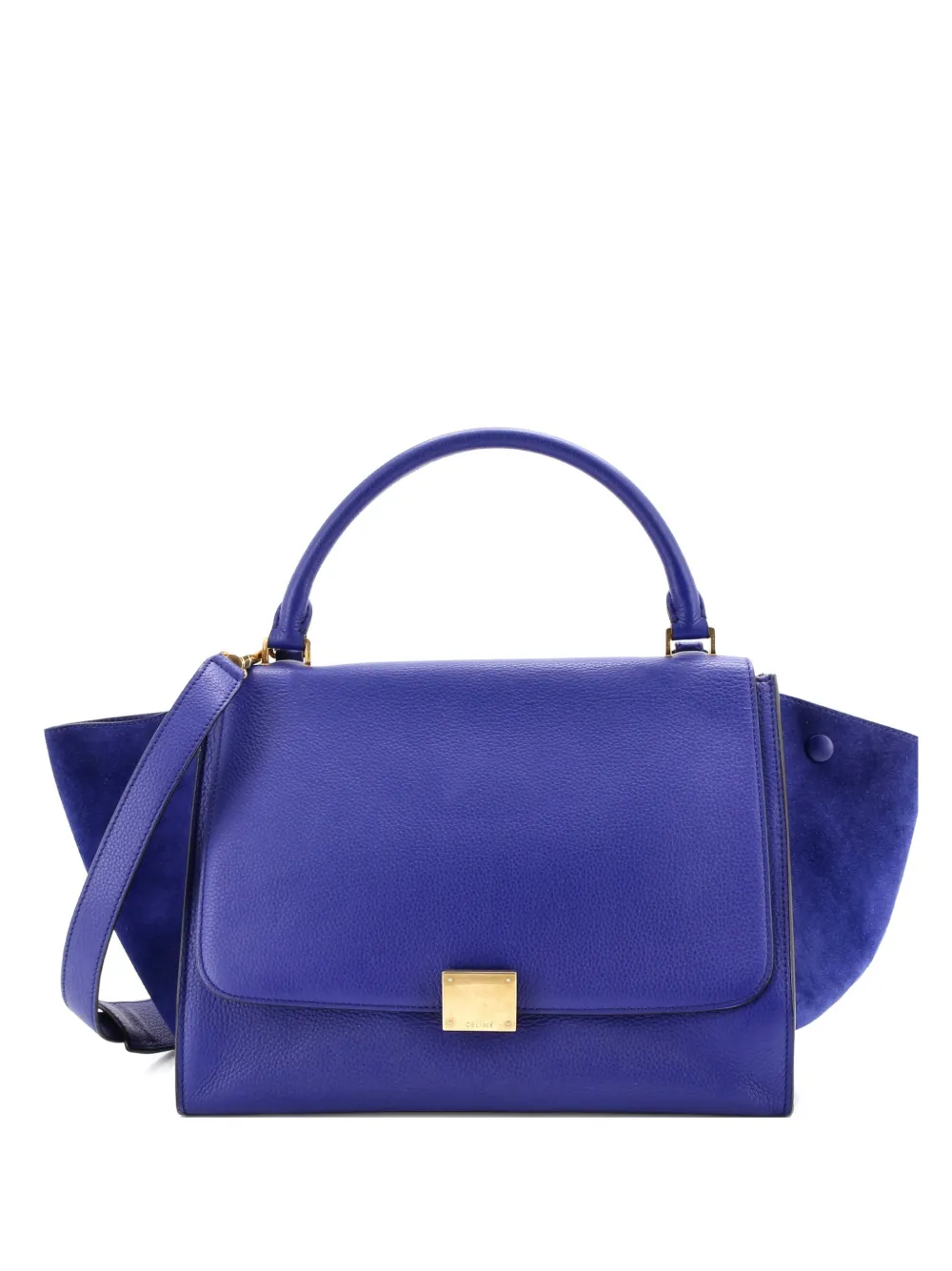 Pre-owned Celine Trapeze Bag Leather Medium Satchel In Blue