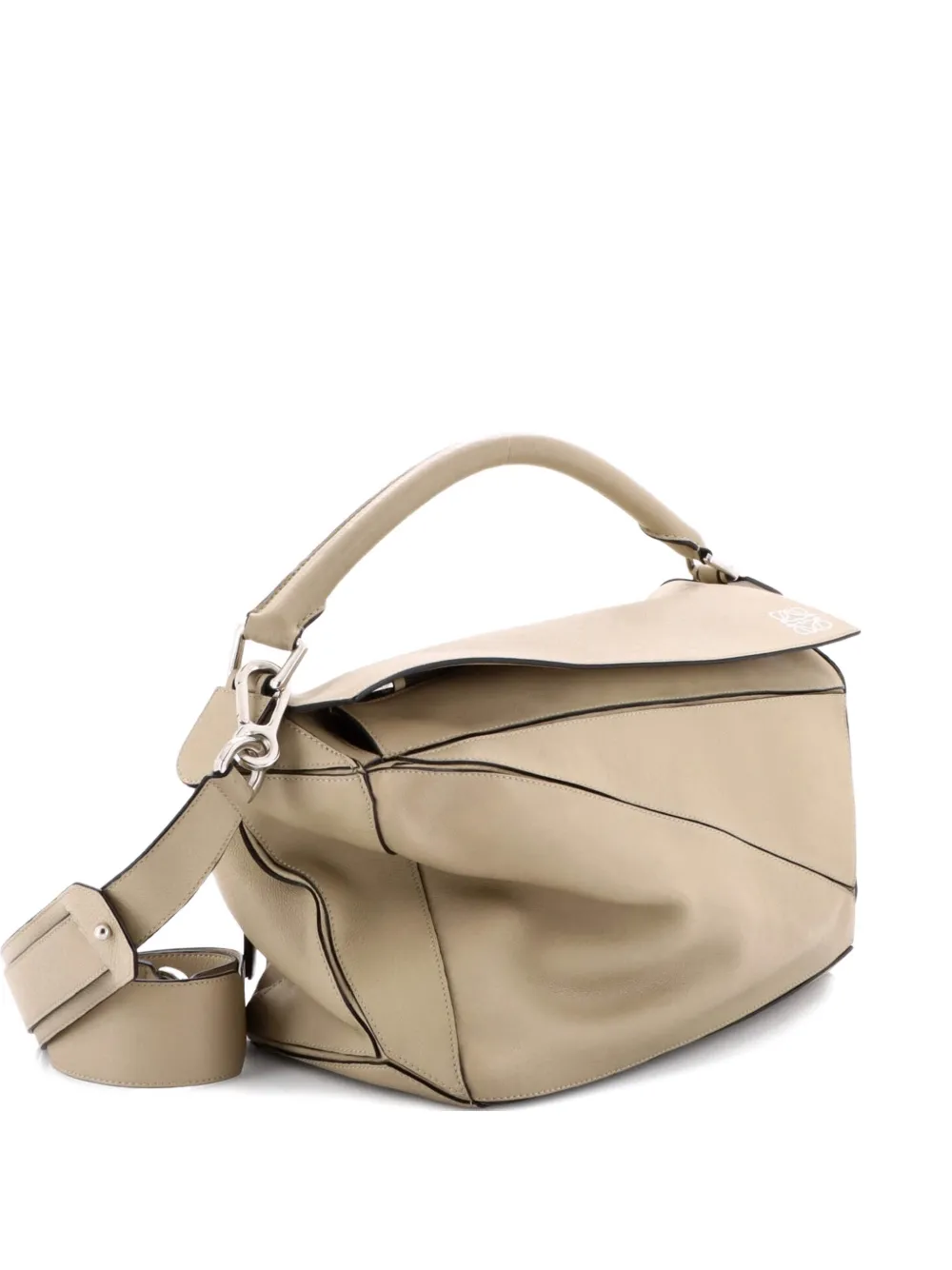 Pre-owned Loewe Puzzle Bag Leather Large Satchel In Neutral