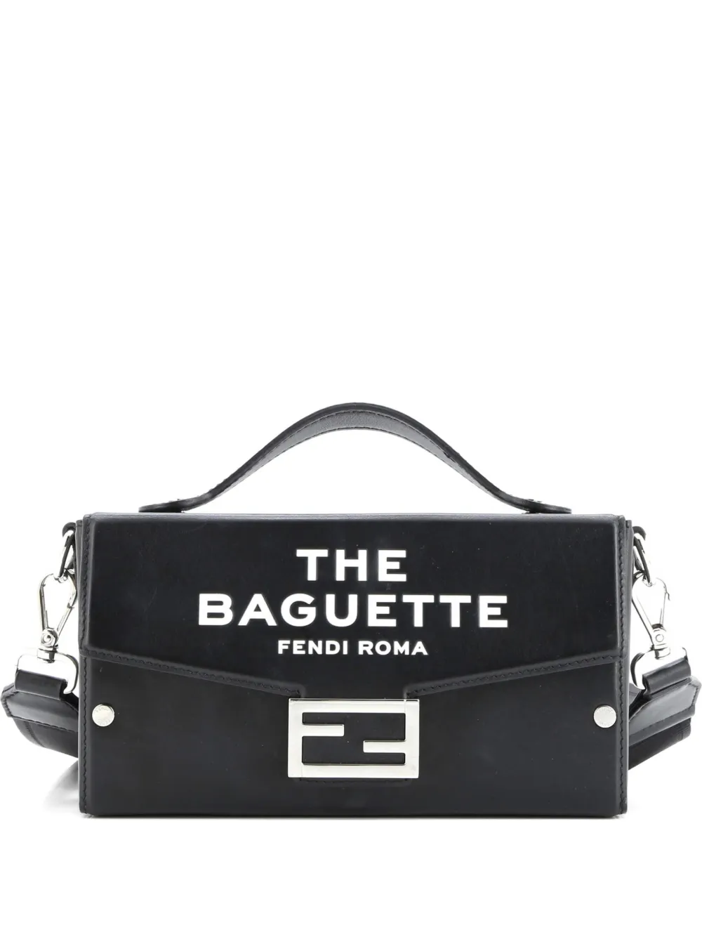 Pre-owned Fendi X Marc Jacobs Baguette Soft Trunk Bag Printed Leather Satchel In Black