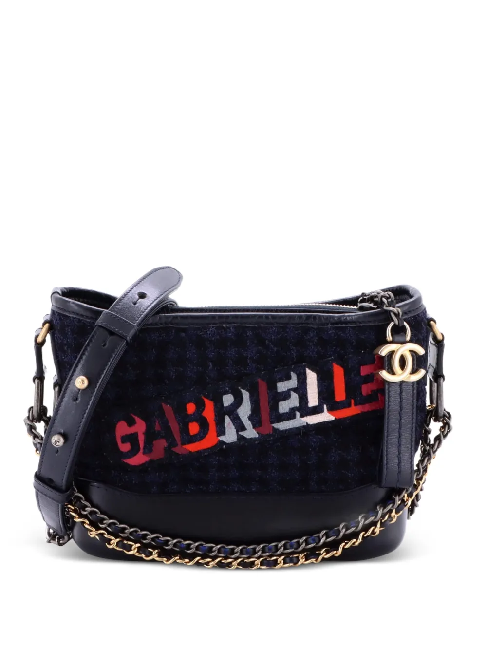 CHANEL Pre-Owned Gabrielle Logo Hobo Tweed and Calfskin Small shoulder bag - Blu