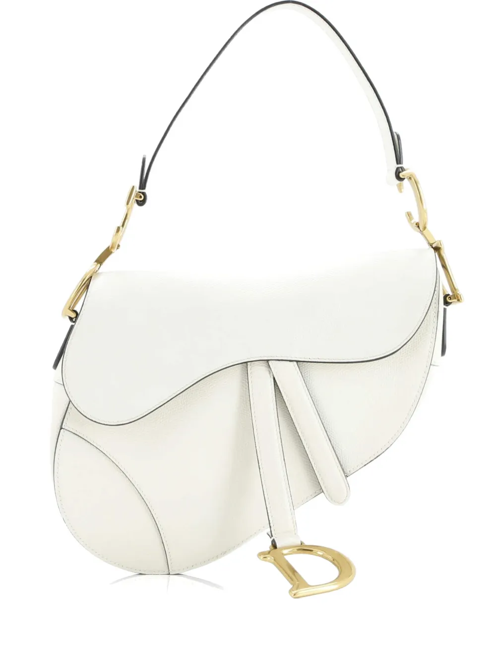 Pre-owned Dior Saddle Handbag Leather Medium Shoulder Bag In White