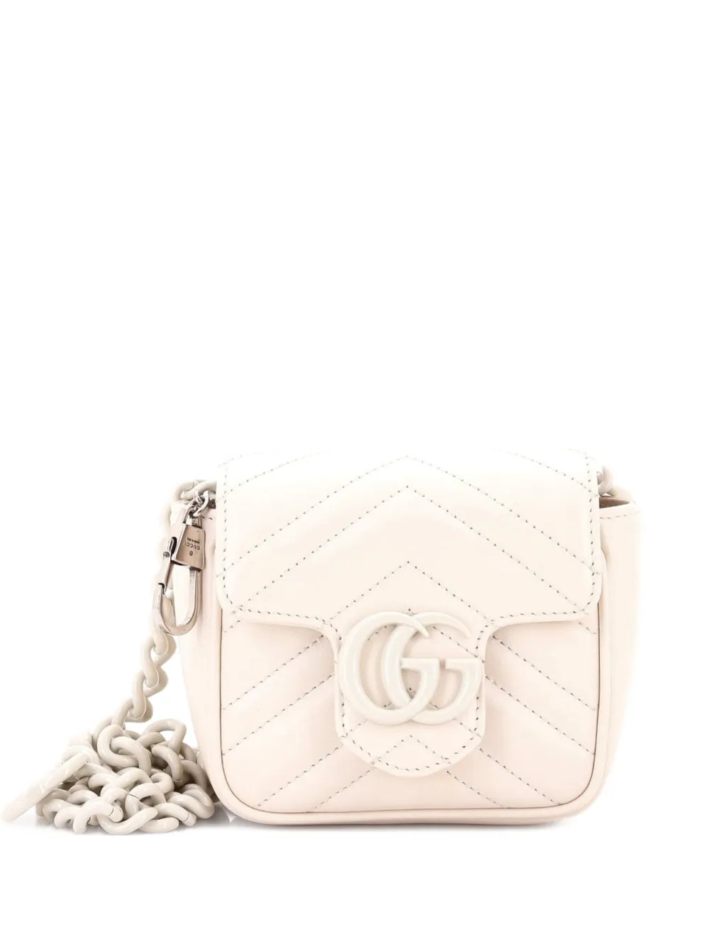 Pre-owned Gucci Gg Marmont Flap Matelasse Leather Mini Belt Bag In Neutral