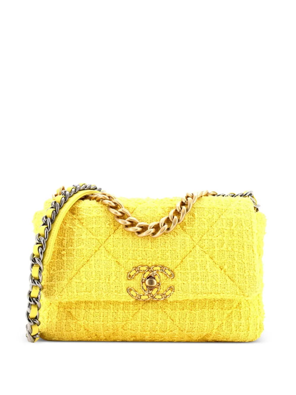 CHANEL Pre-Owned 19 Flap Bag Quilted Tweed Medium crossbody bag - Giallo