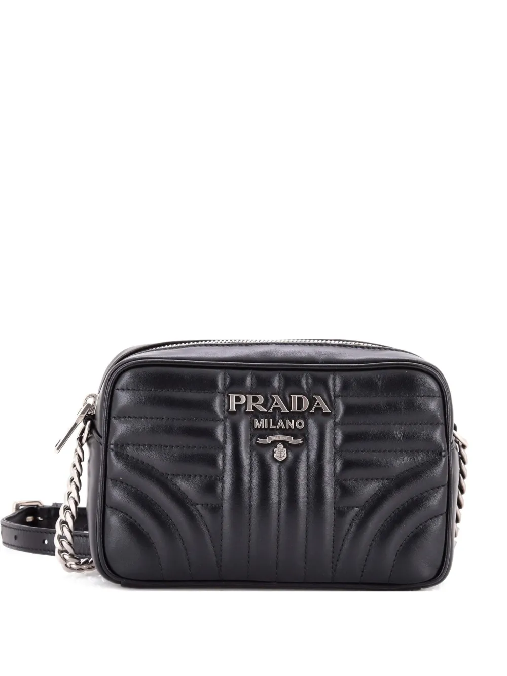 Pre-owned Prada Camera Bag Diagramme Quilted Leather Small Crossbody Bag In Black