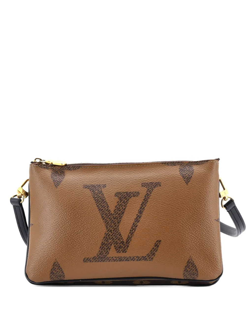 Pre-owned Louis Vuitton Double Zip Pochette Reverse Monogram Giant Clutch Bag In Brown