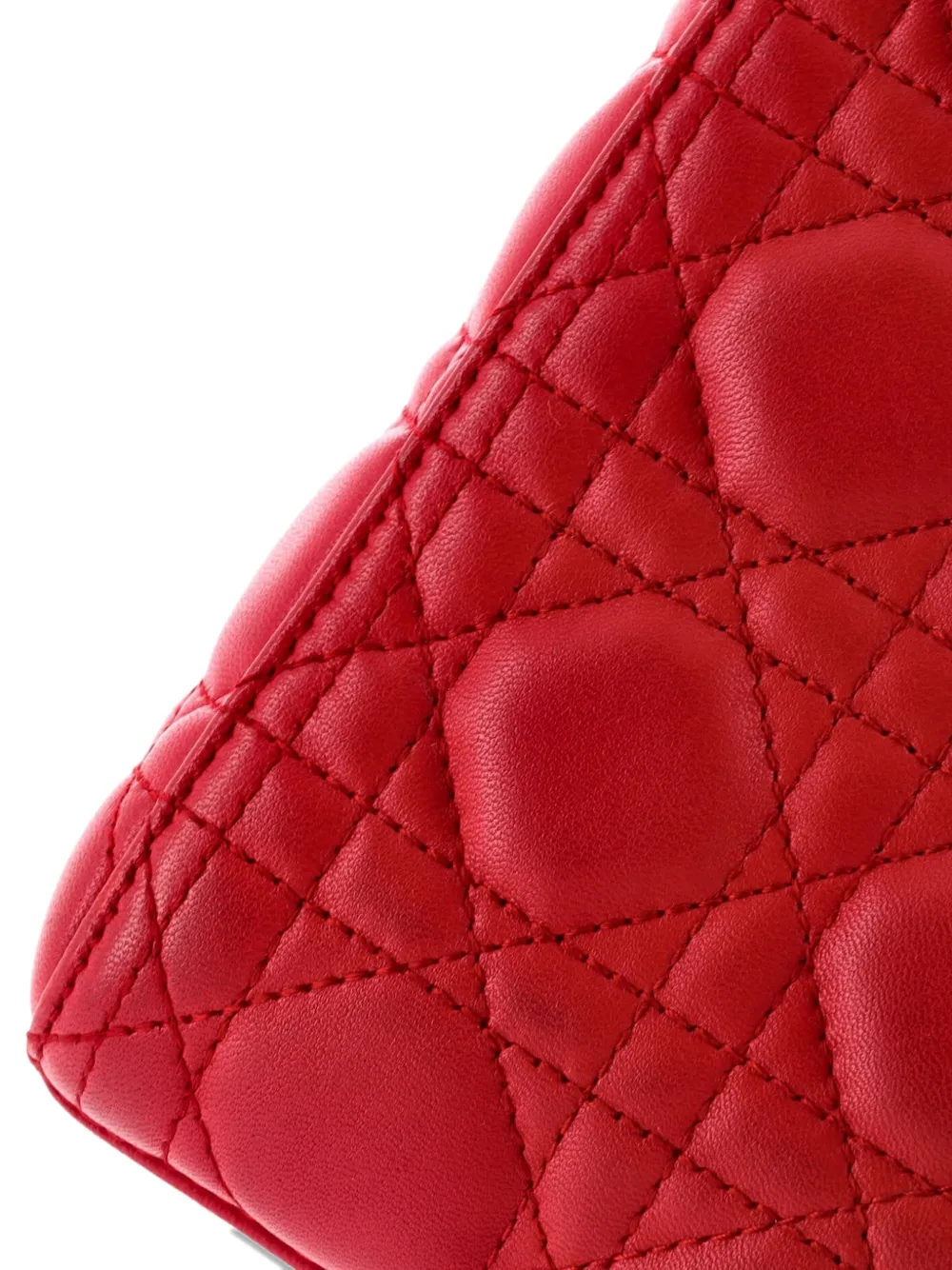 Pre-owned Dior Lady  Bag Cannage Quilt Lambskin Medium Satchel In Red