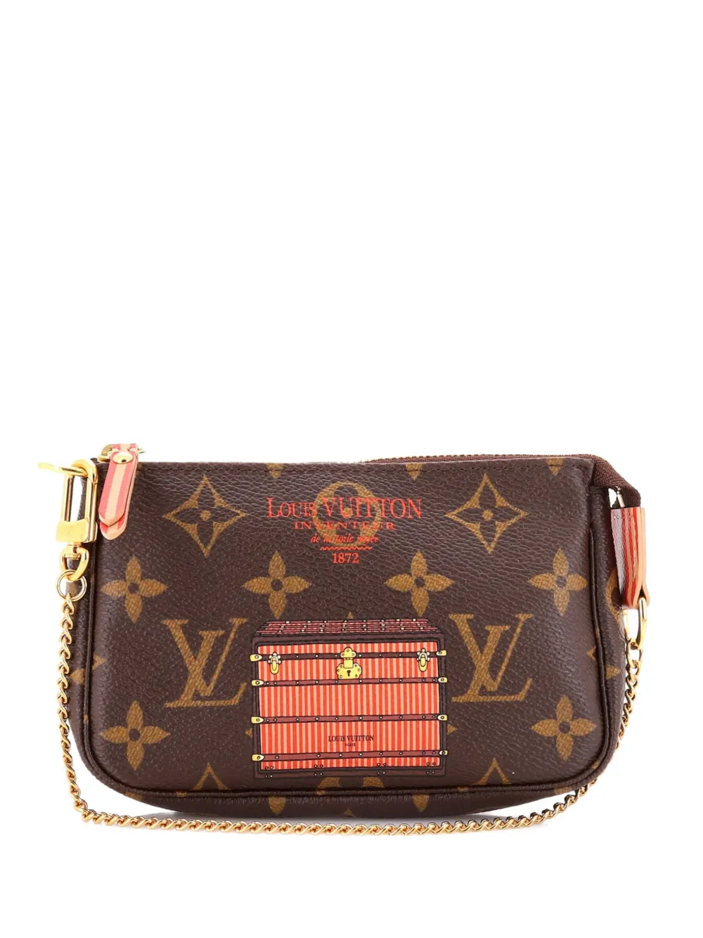 Pre-owned Louis Vuitton Pochette Accessoires Limited Edition Vivienne Xmas Monogram Canvas Mini Clutch Bag In Brown