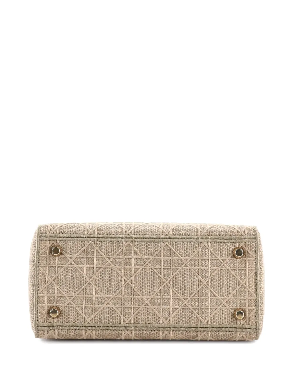 Pre-owned Dior Lady D-lite Bag Cannage Embroidered Canvas Medium Satchel In Neutral