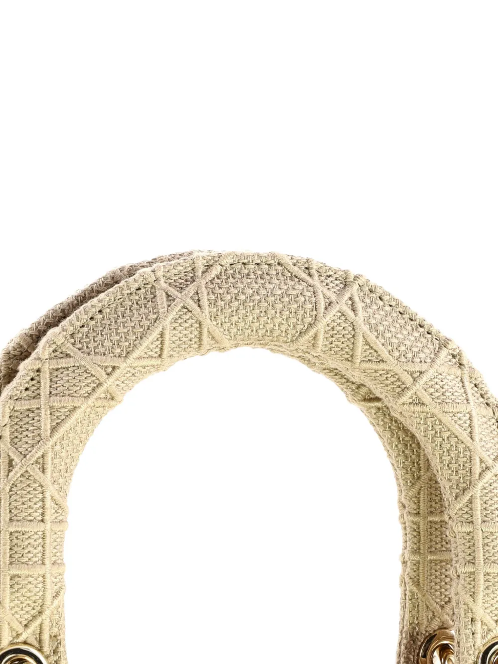 Pre-owned Dior Lady D-lite Bag Cannage Embroidered Canvas Medium Satchel In Neutral