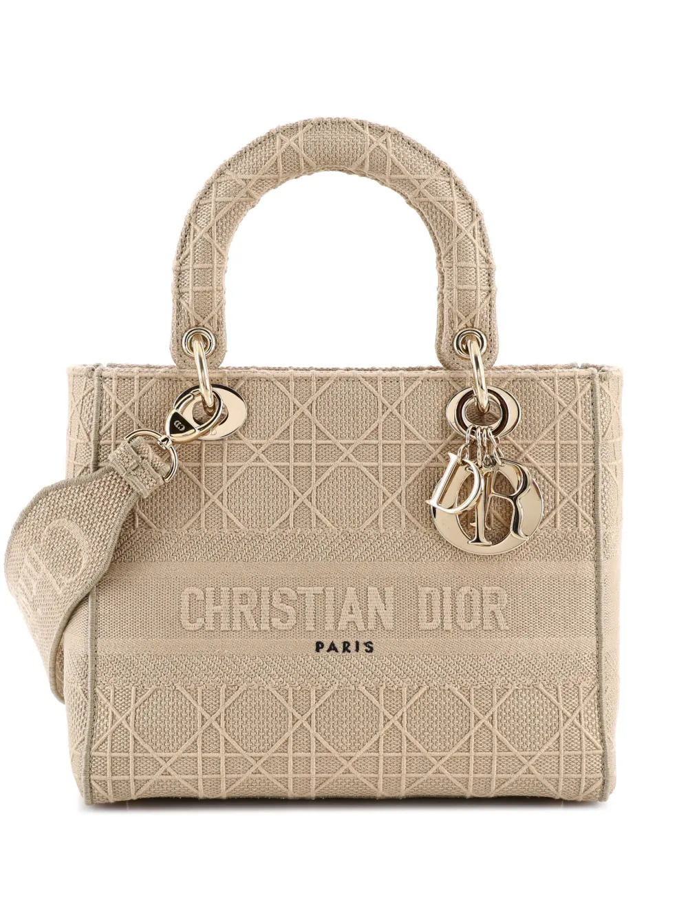 Christian Dior Pre-Owned Lady D-Lite Bag Cannage Embroidered Canvas Medium satchel - Nude