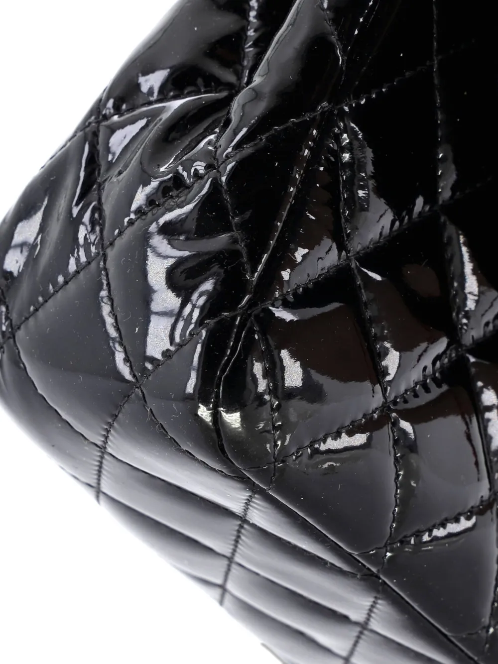 CHANEL Pre-owned Classic Double Flap Bag Quilted Patent Medium Shoulder Bag In Black