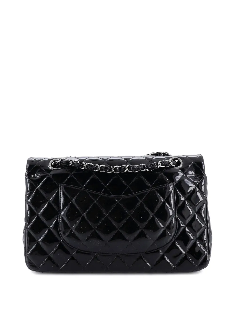 CHANEL Pre-owned Classic Double Flap Bag Quilted Patent Medium Shoulder Bag In Black