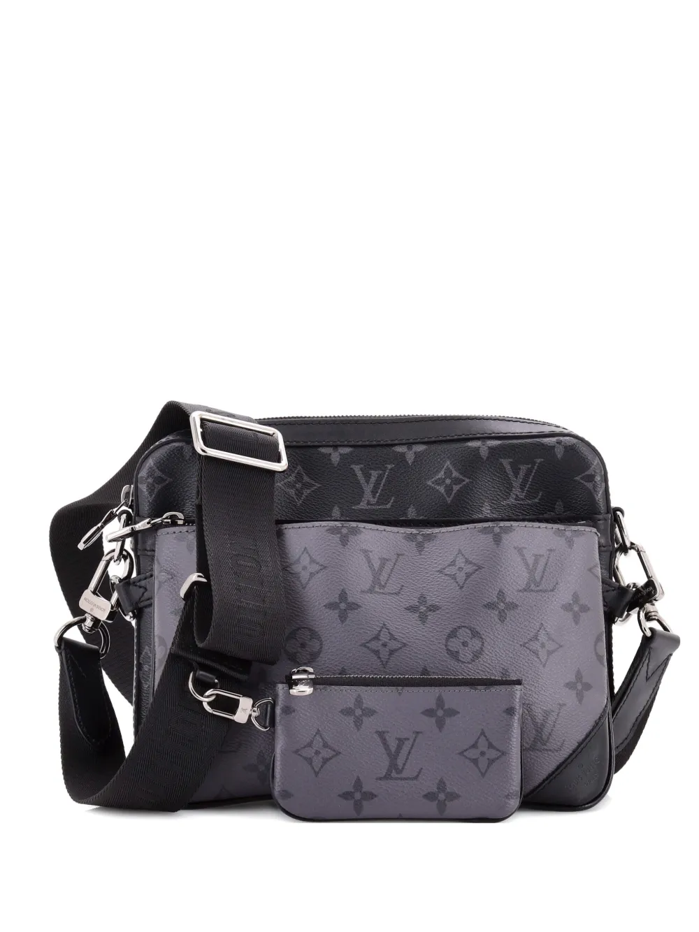 Pre-owned Louis Vuitton Trio Messenger Bag Reverse Monogram Eclipse Canvas Crossbody Bag In Black