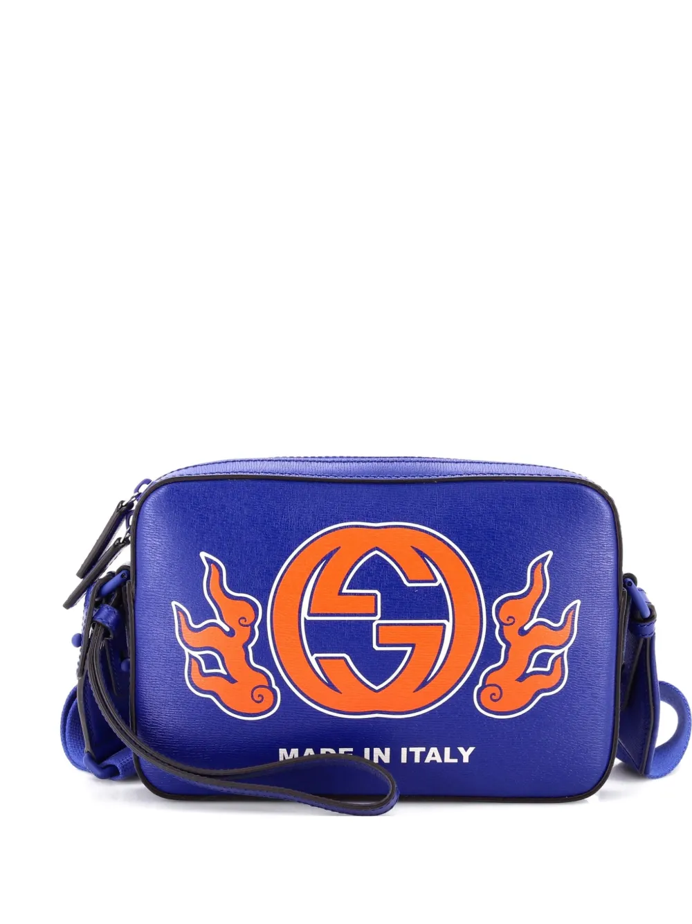 Pre-owned Gucci Ny Dragons Camera Crossbody Bag Printed Leather Small Shoulder Bag In Blue