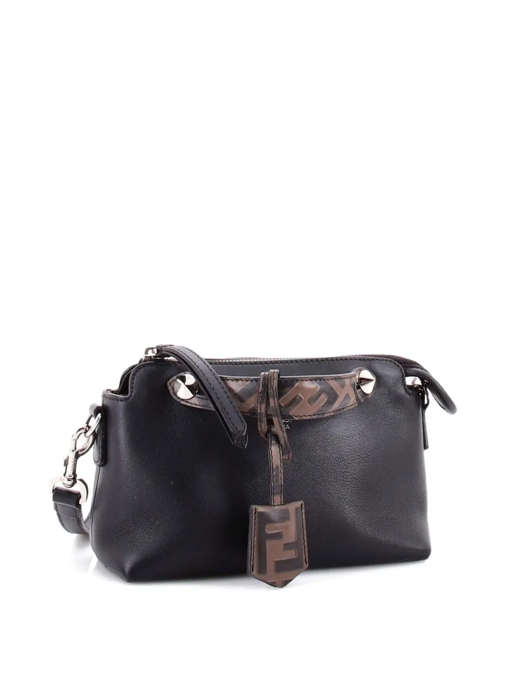Pre-owned Fendi By The Way Leather With Zucca Embossed Detail Mini Satchel In Black