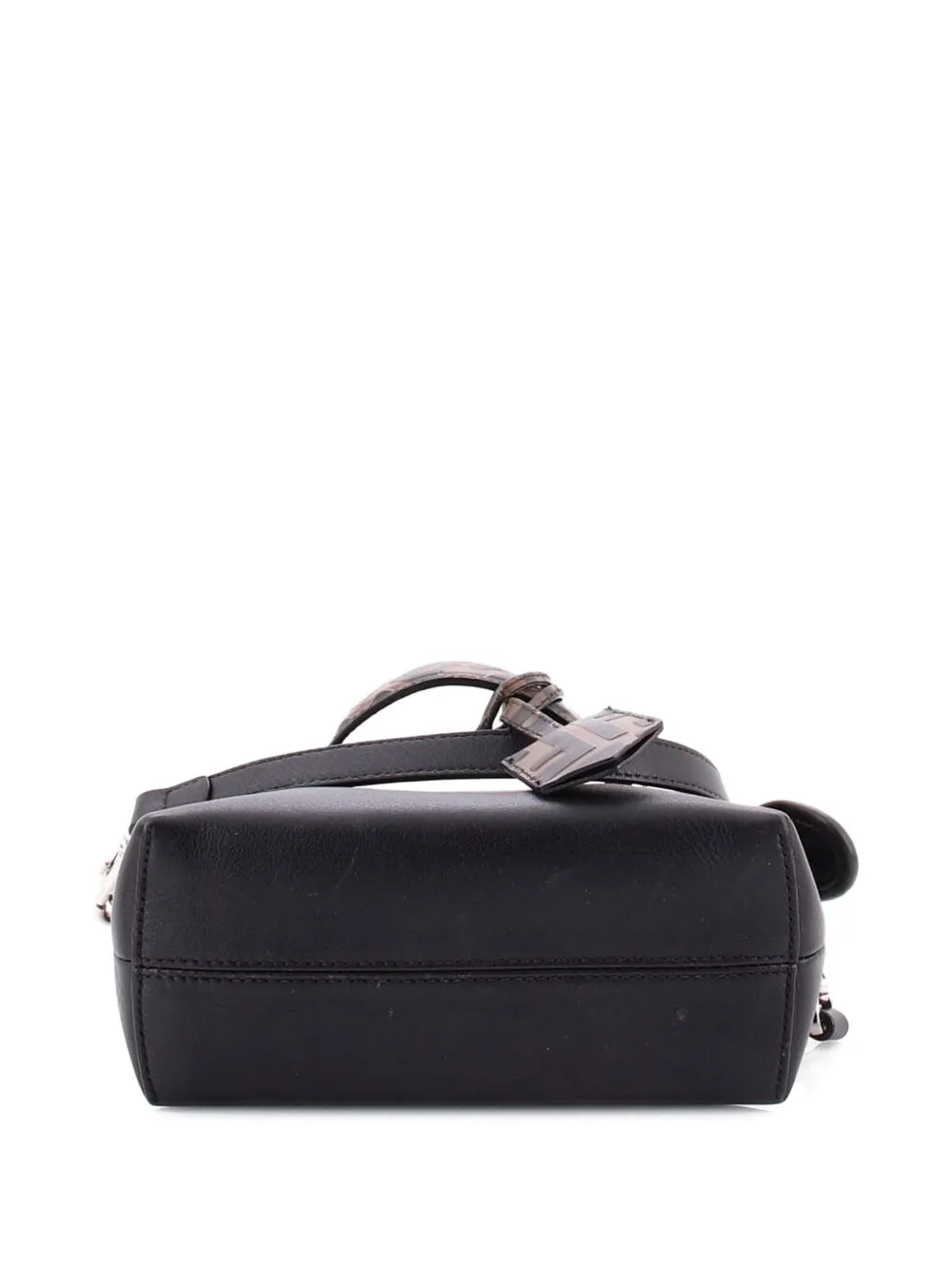 Pre-owned Fendi By The Way Leather With Zucca Embossed Detail Mini Satchel In Black