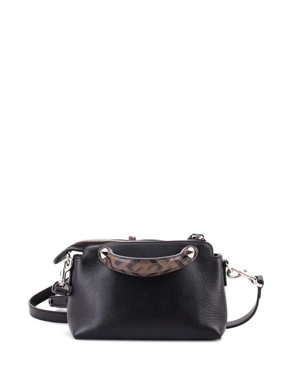 Pre-owned Fendi By The Way Leather With Zucca Embossed Detail Mini Satchel In Black