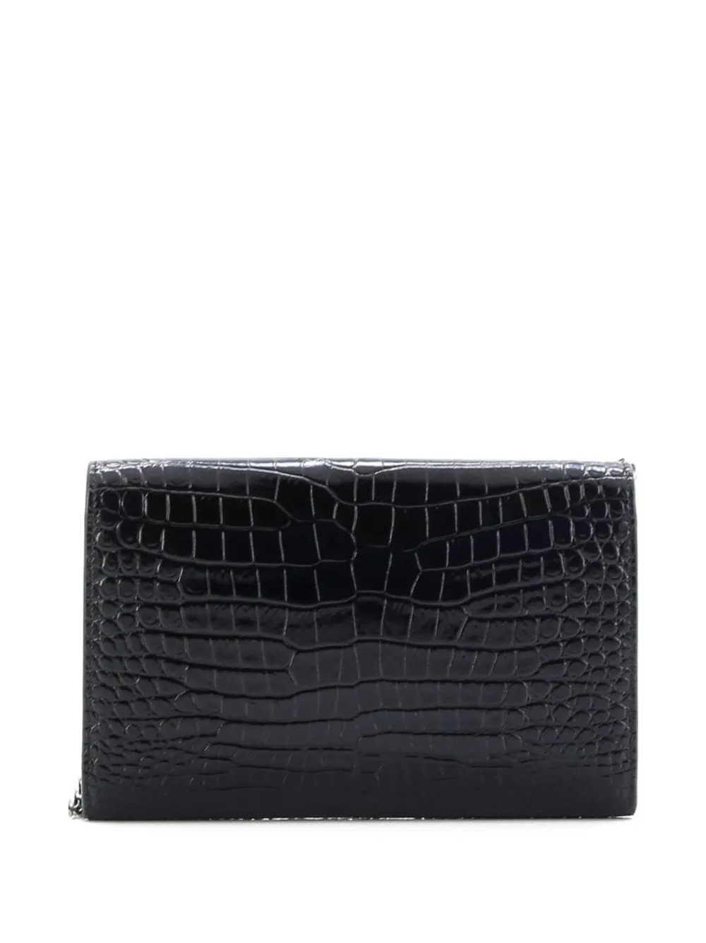 Pre-owned Saint Laurent Uptown Chain Wallet Crocodile Embossed Leather Crossbody Bag In Black