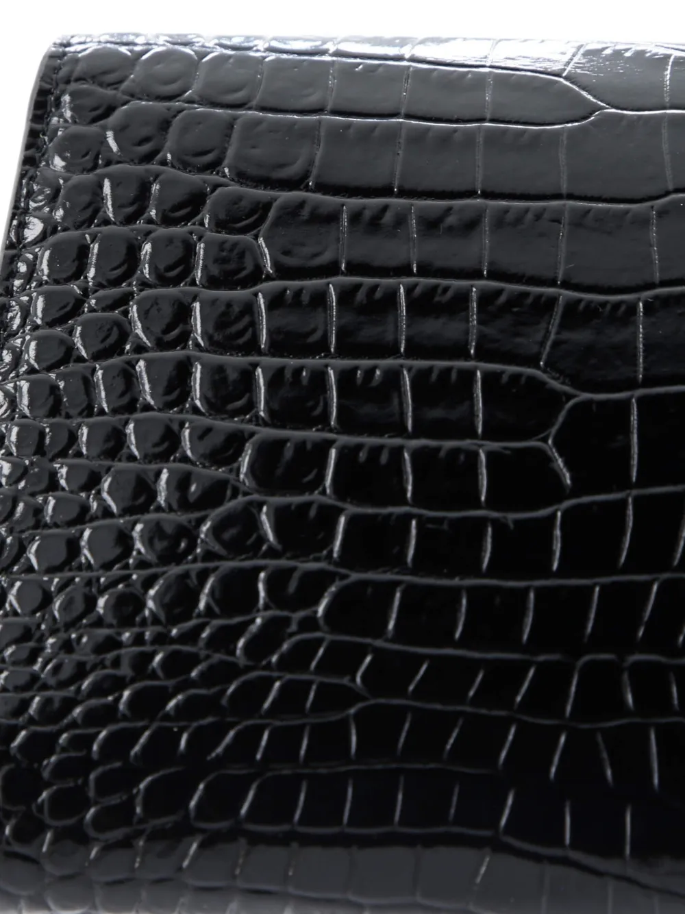 Pre-owned Saint Laurent Uptown Chain Wallet Crocodile Embossed Leather Crossbody Bag In Black