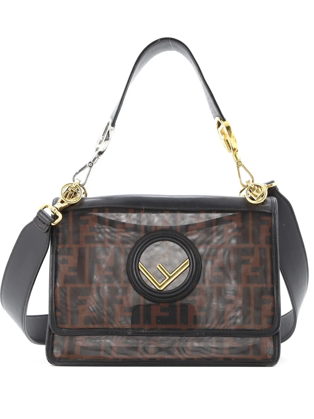 Pre-owned Fendi Kan I F Zucca Mesh Medium Shoulder Bag In Brown
