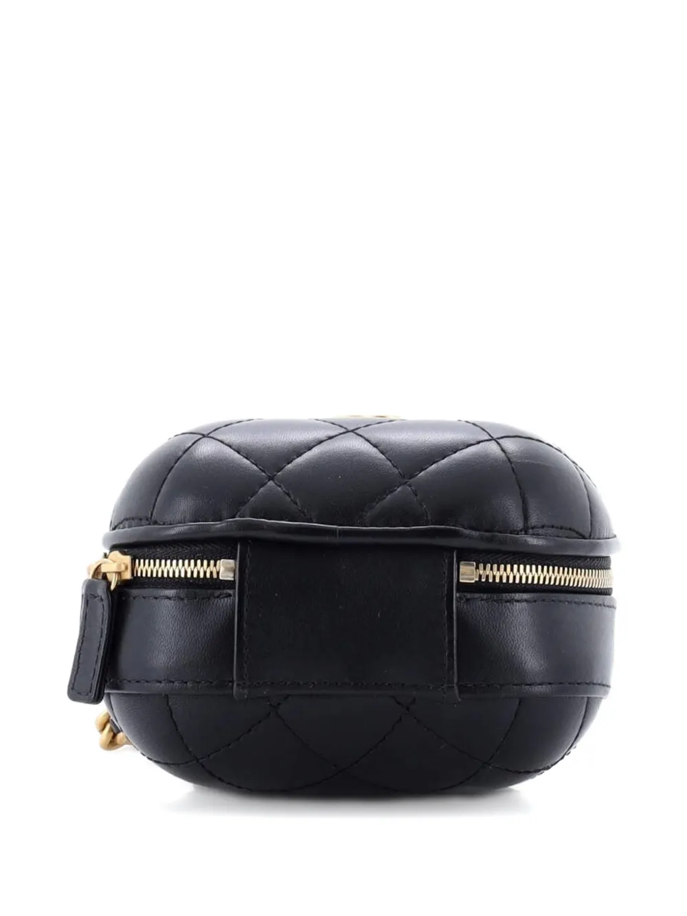 CHANEL Pre-owned Cc Bubble Top Handle Vanity Case With Chain Quilted Lambskin Mini Satchel In Black