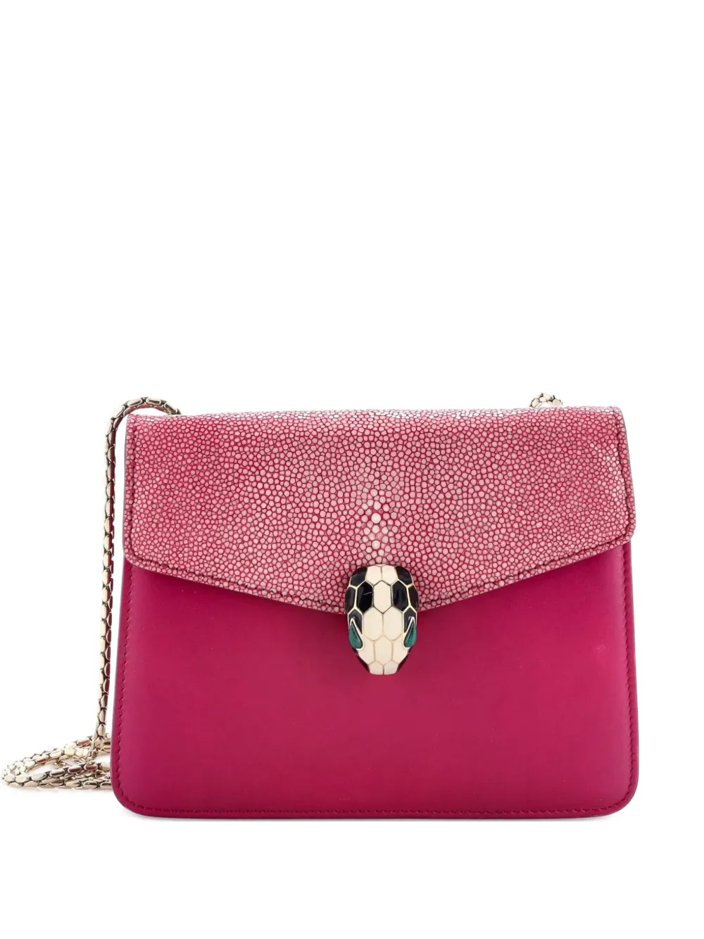Pre-owned Bvlgari Serpenti Forever Square Leather And Stingray Small Shoulder Bag In Pink