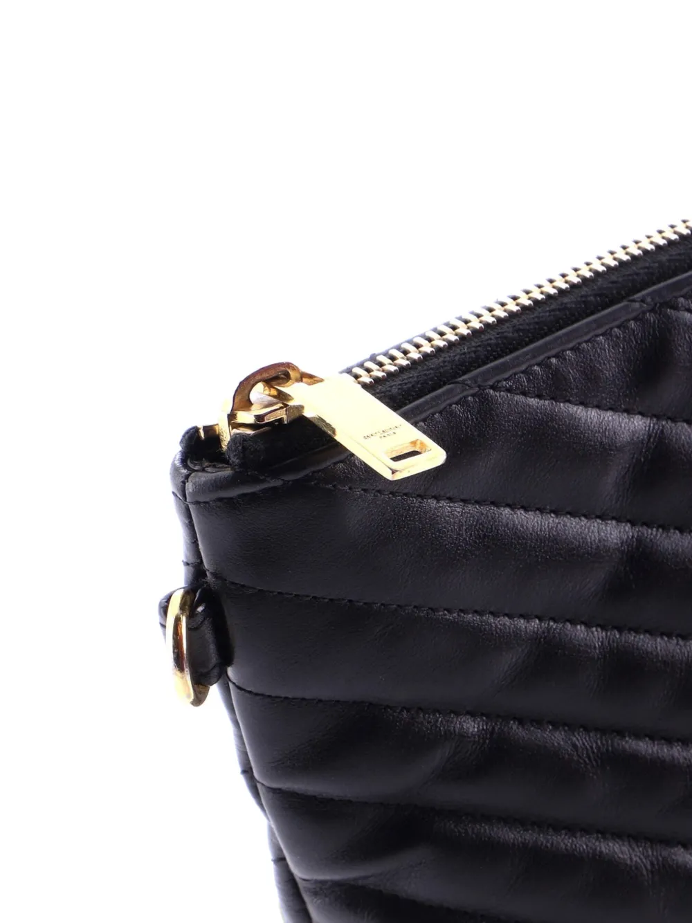 SAINT LAURENT Pre-owned Classic Monogram Wristlet Pouch Matelasse Chevron Leather Large Clutch Bag In Black