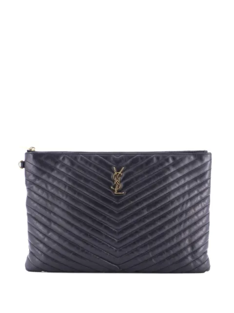 Saint Laurent Pre-Owned Classic Monogram Wristlet Pouch Matelasse Chevron Leather Large clutch bag