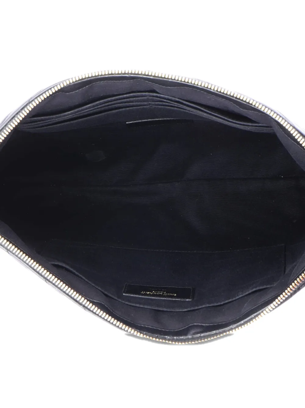SAINT LAURENT Pre-owned Classic Monogram Wristlet Pouch Matelasse Chevron Leather Large Clutch Bag In Black