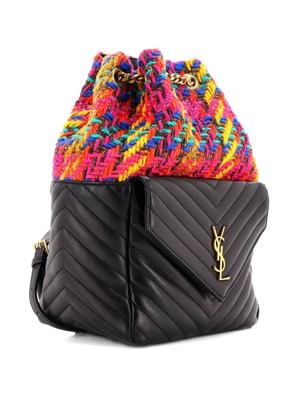 SAINT LAURENT Pre-owned Joe Matelasse Chevron Leather With Tweed Backpack In Black