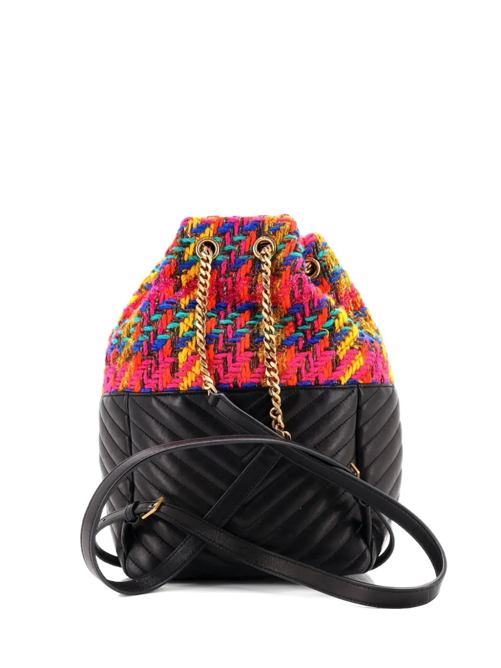 Pre-owned Saint Laurent Joe Matelasse Chevron Leather With Tweed Backpack In Black