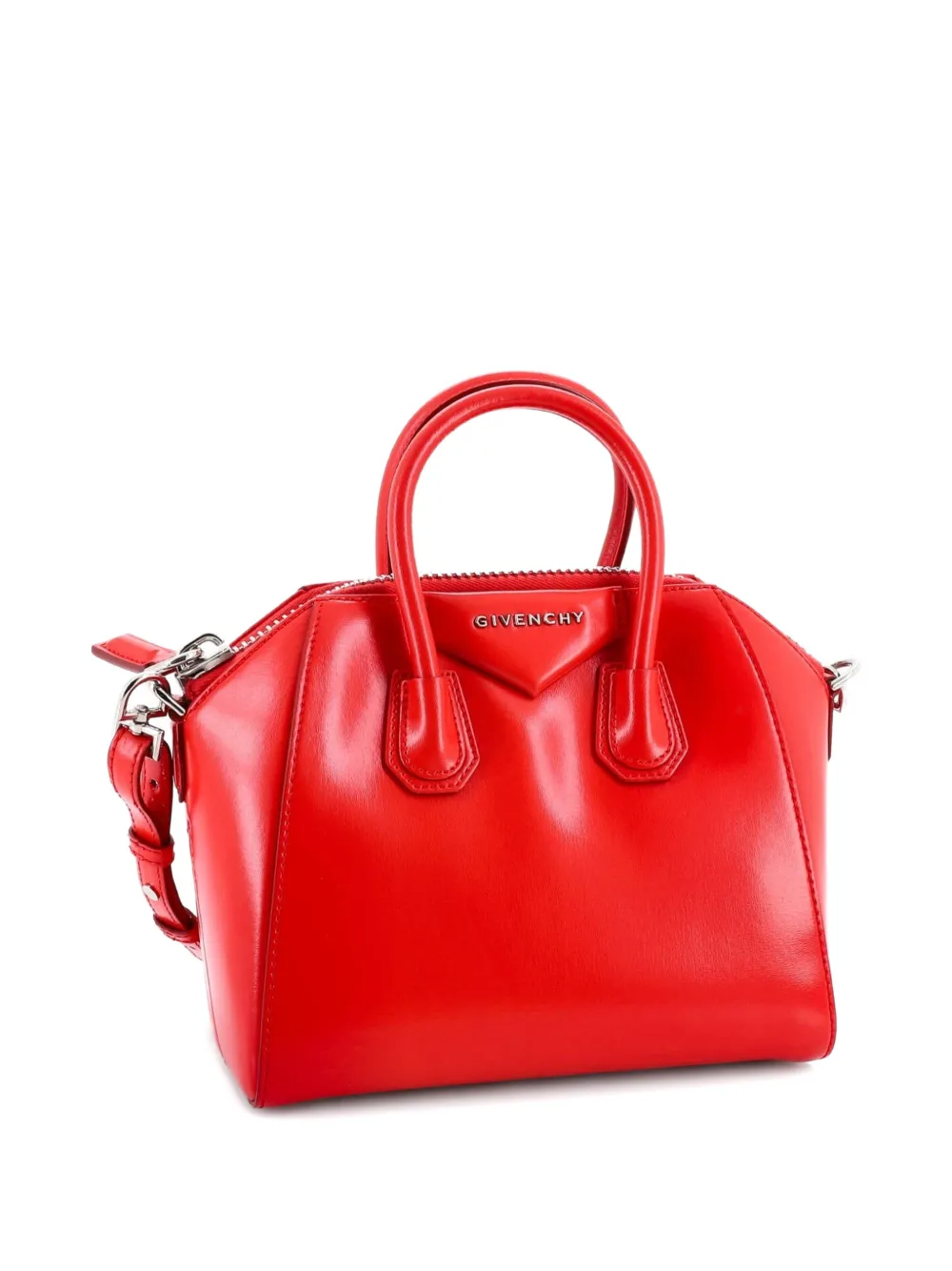 Pre-owned Givenchy Antigona Bag Glazed Leather Mini Satchel In Red