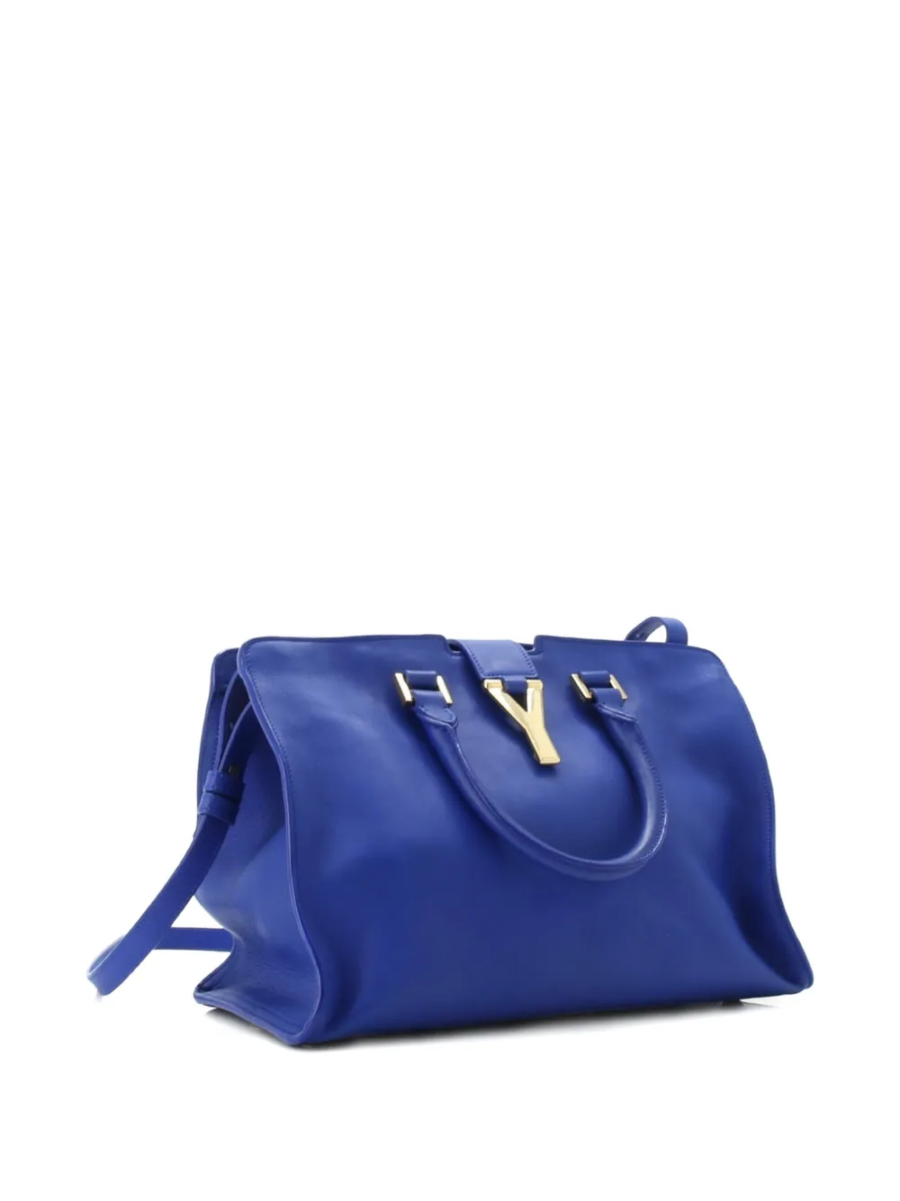 Pre-owned Saint Laurent Classic Y Cabas Leather Small Satchel In Blue
