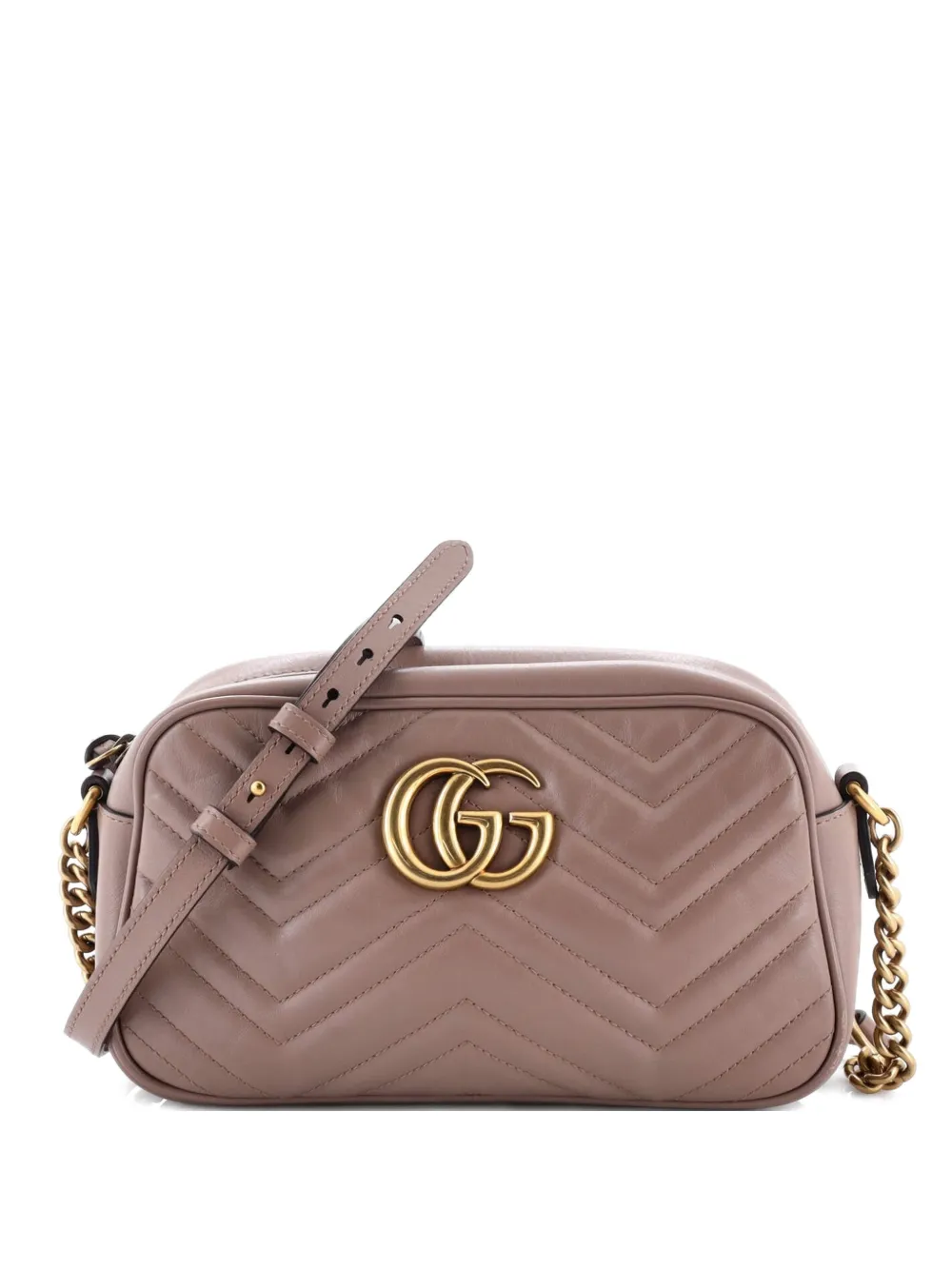 Pre-owned Gucci Gg Marmont Shoulder Bag Matelasse Leather Small Crossbody Bag In Neutral