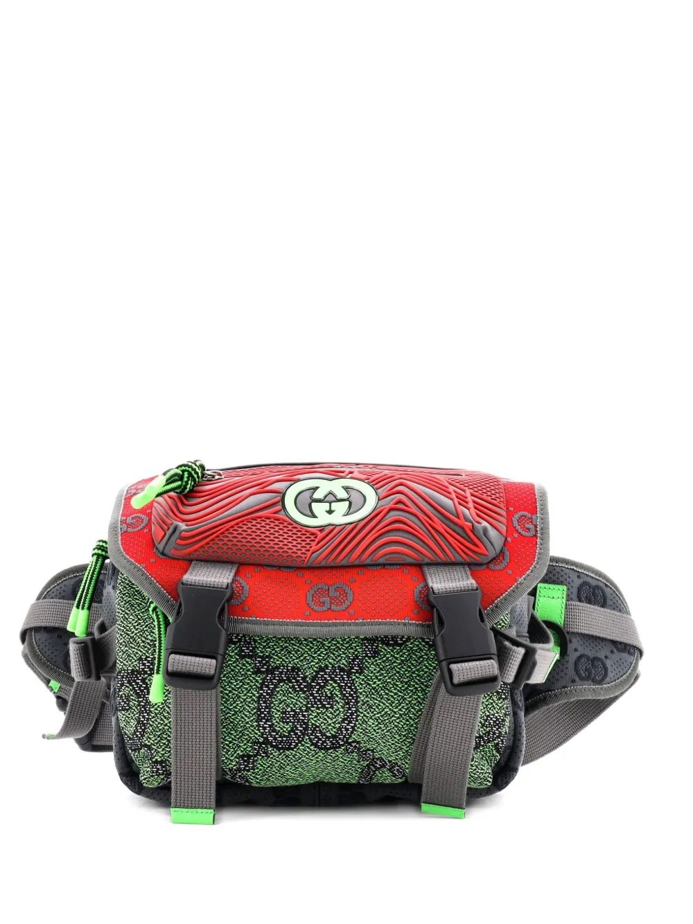 Pre-owned Gucci Buckle Flap Chest Strap Gg Fabric With Rubber Backpack In Blue