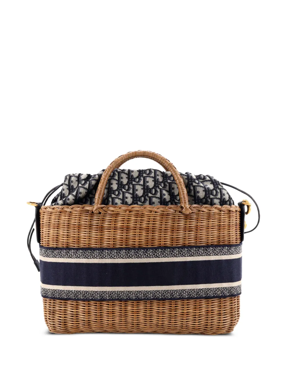 Christian Dior Pre-Owned Basket Bag Wicker and Oblique Canvas Large tote bag | Pre-Owned | Image 2
