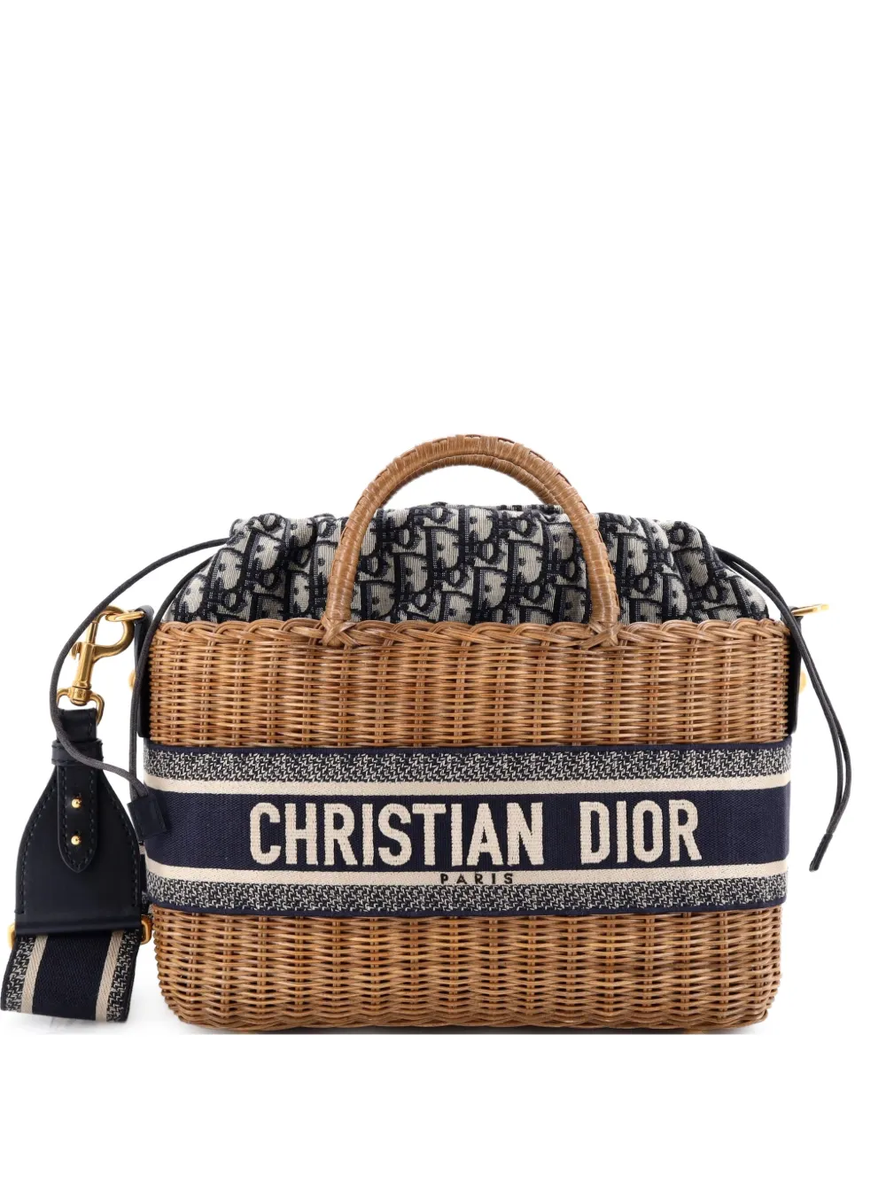 Christian Dior Pre-Owned Basket Bag Wicker and Oblique Canvas Large tote bag | Blue | Image 1