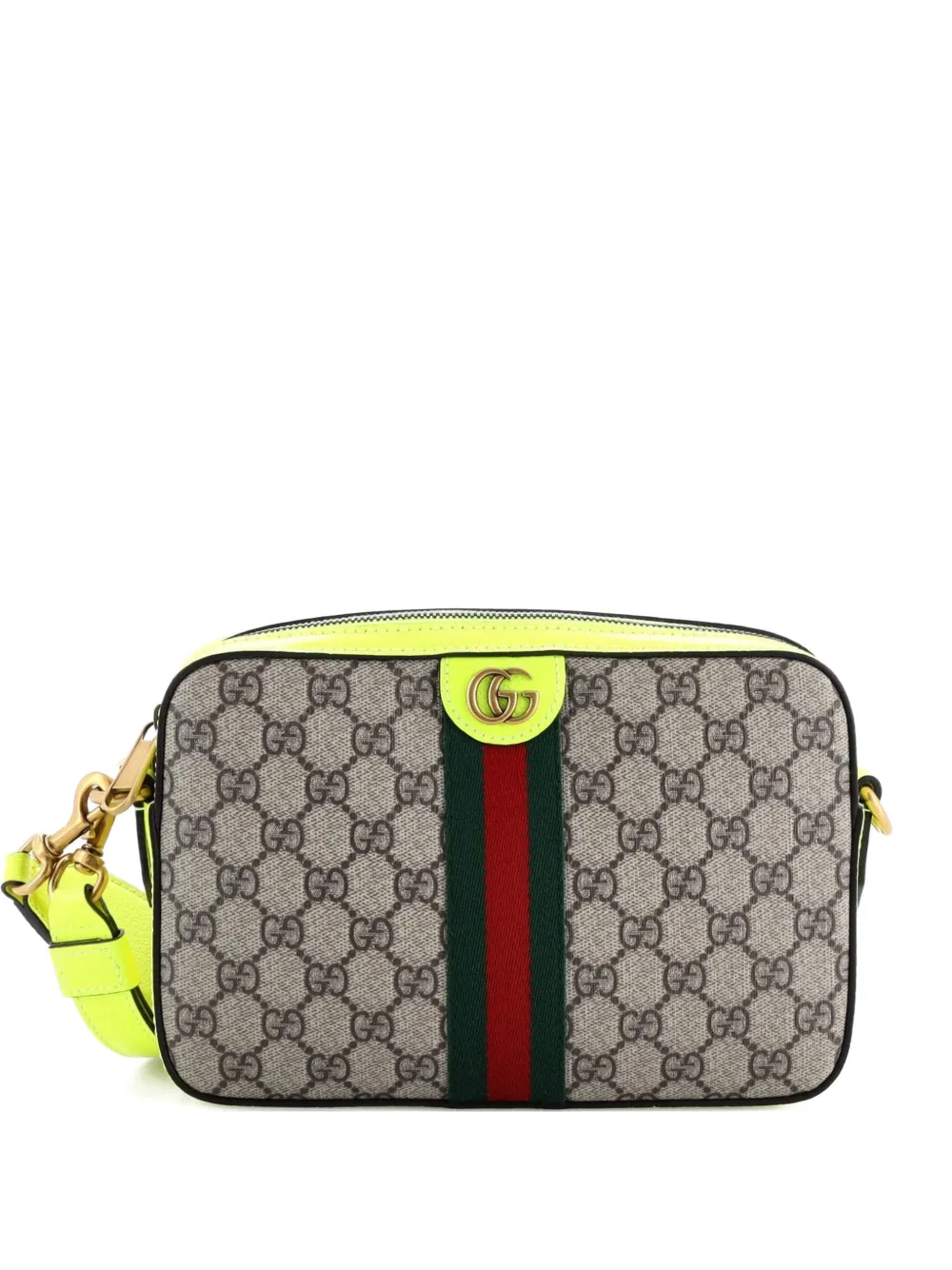 Pre-owned Gucci Ophidia Convertible Camera Bag Gg Coated Canvas With Leather Small Shoulder Bag In Green