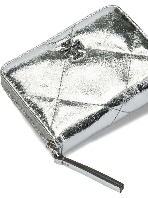 TORY BURCH キラ ダイヤモンドメタリック ジップアラウンド ウォレット Tory Burch Kira Diamond Quilt zip-around Wallet | Silver | FARFETCH