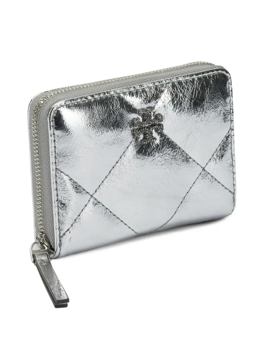 Tory Burch Small Kira Diamond Quilt Metallic Zip-around Wallet In Metallic