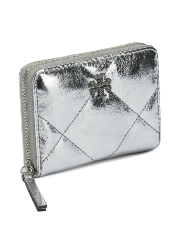 TORY BURCH キラ ダイヤモンドメタリック ジップアラウンド ウォレット Tory Burch Kira Diamond Quilt zip-around Wallet | Silver | FARFETCH