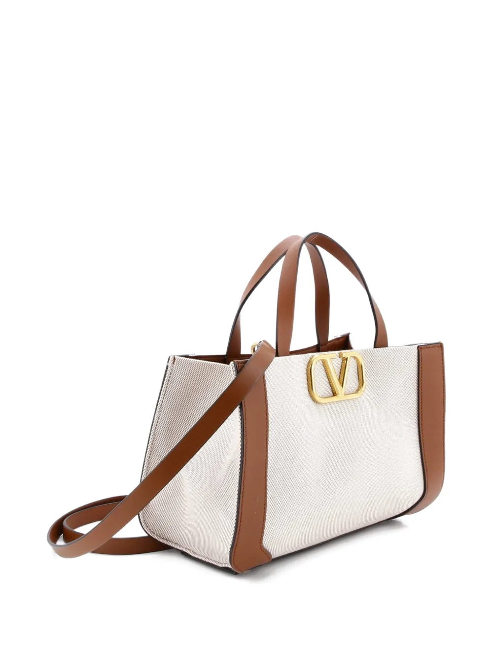 VALENTINO GARAVANI Pre-owned Vlogo Shopper Canvas And Leather Small Tote Bag In Brown