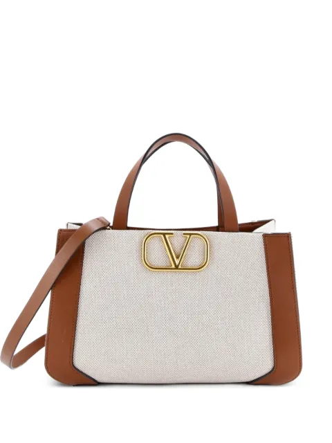 Valentino Garavani Pre-Owned VLogo Shopper Canvas and Leather Small tote bag
